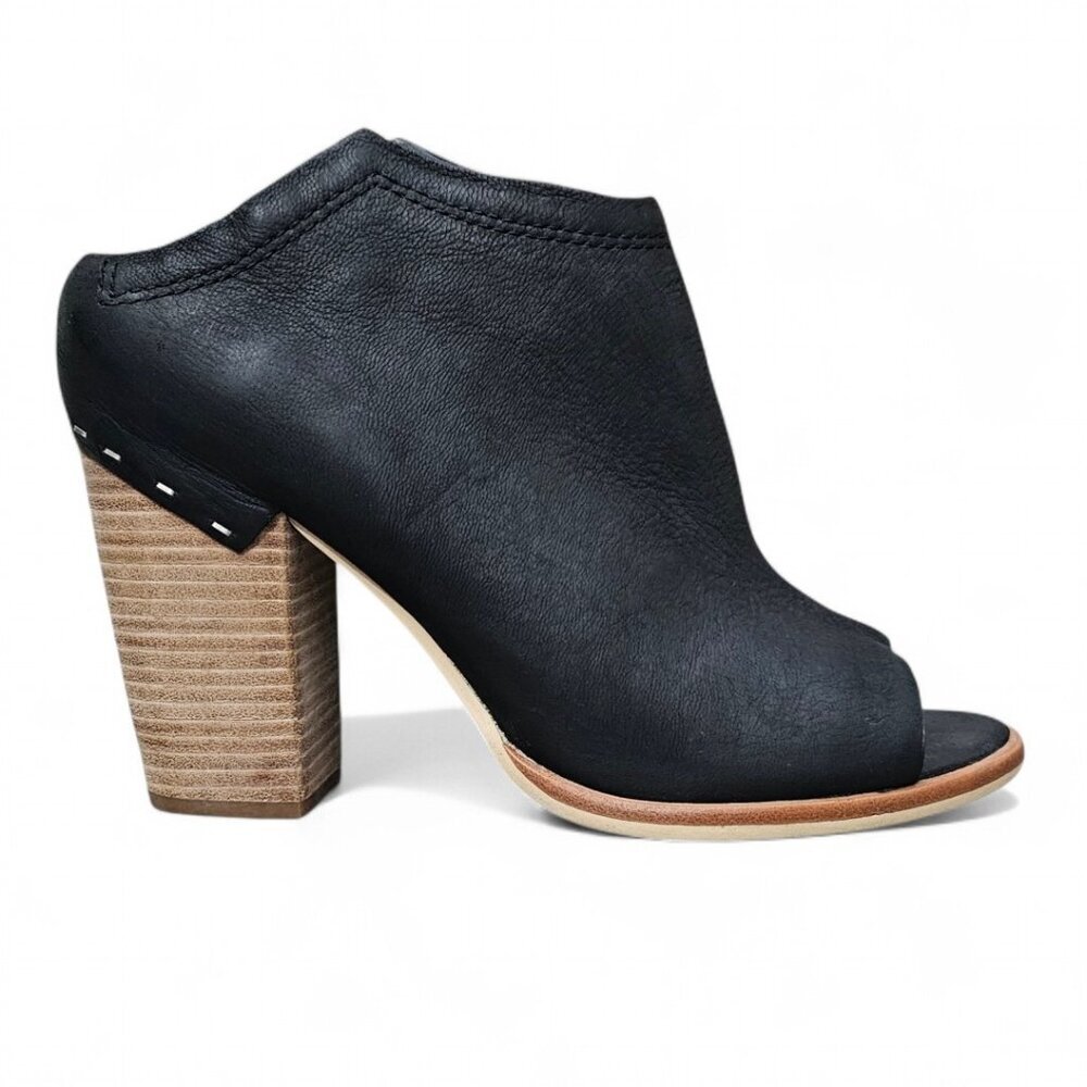 Dolce Vita Noa  Leather Peep-toe Mule Stacked Block Heel Slip On Black Size 9.5